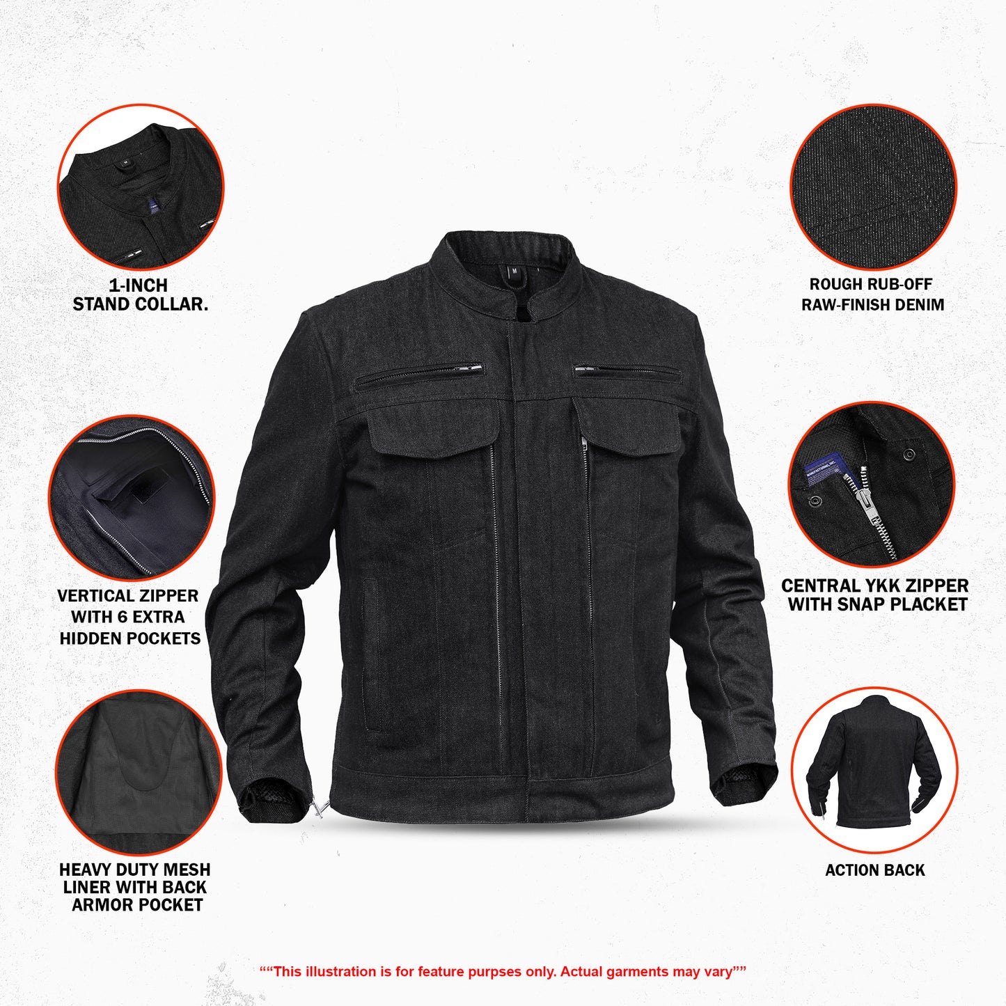 DM915 Men's Rough Rub-Off Raw Finish Denim Jacket