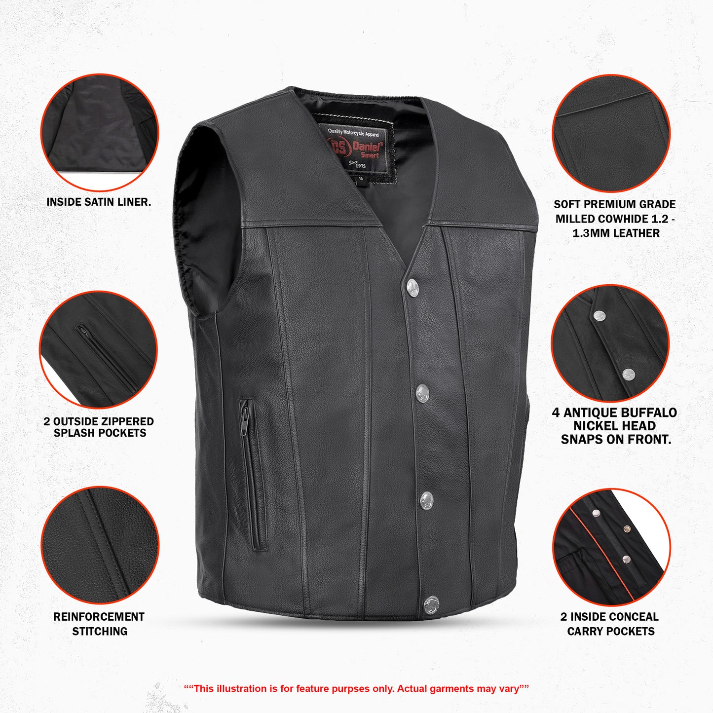DS125 Men's Single Back Panel Concealed Carry Vest (Buffalo Nickel He