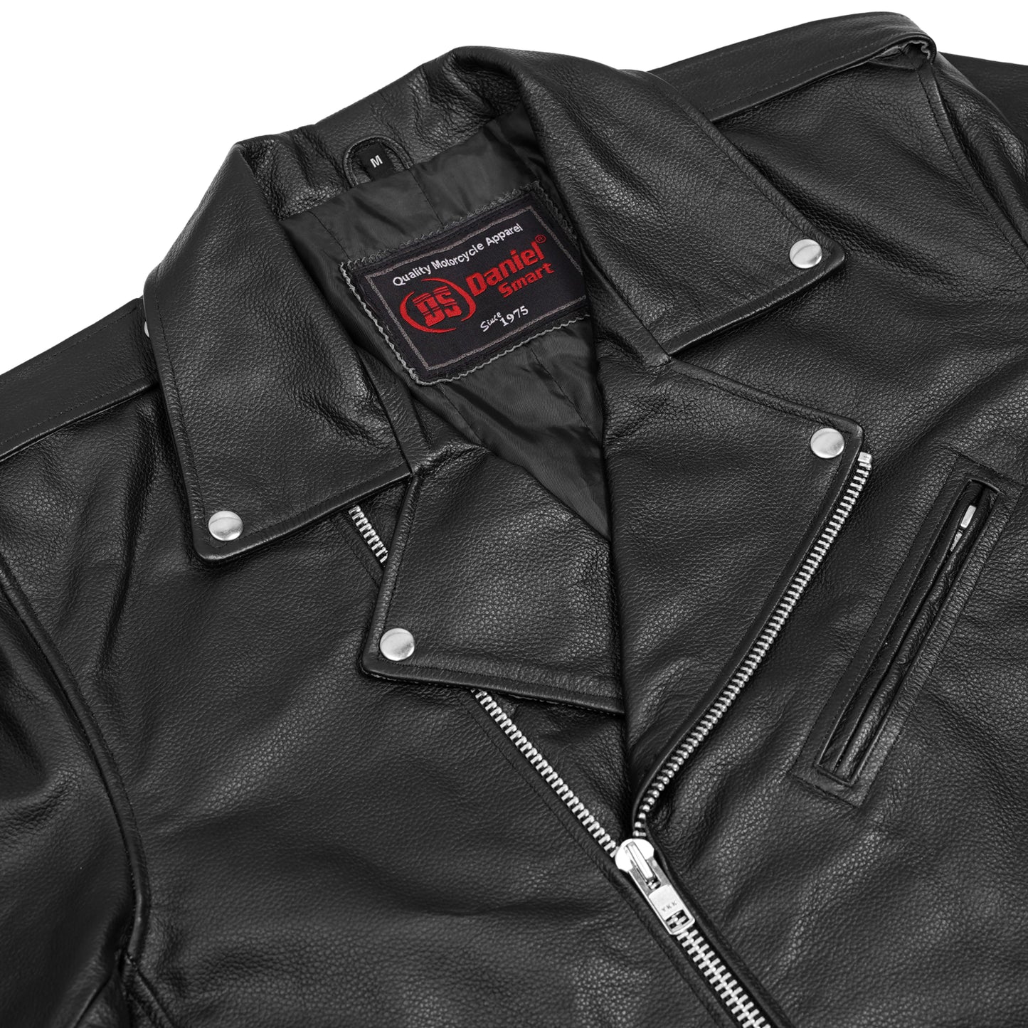 DS710 Economy Motorcycle Classic Biker Leather Jacket - Plain Sides