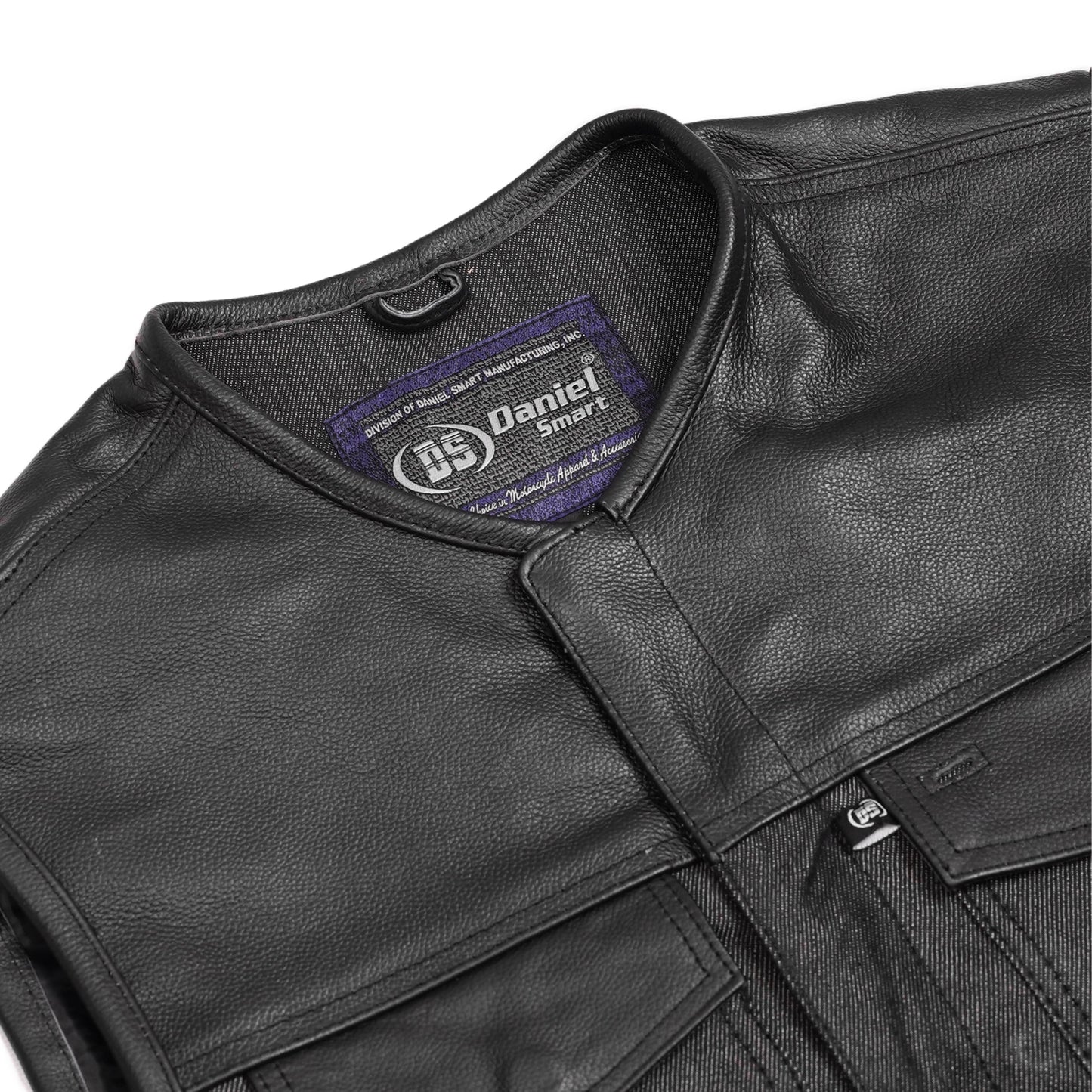 DM901 Men's Leather/Denim Combo Vest Without Collar