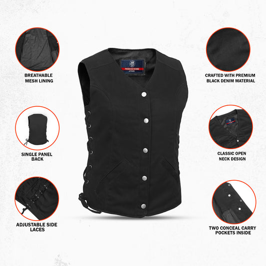 DM908 Women's Denim Longer Body &frac 34; Vest - Side Laces