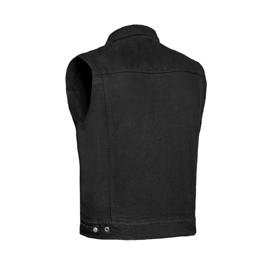 DM970BK Snap Front Denim Vest- Black