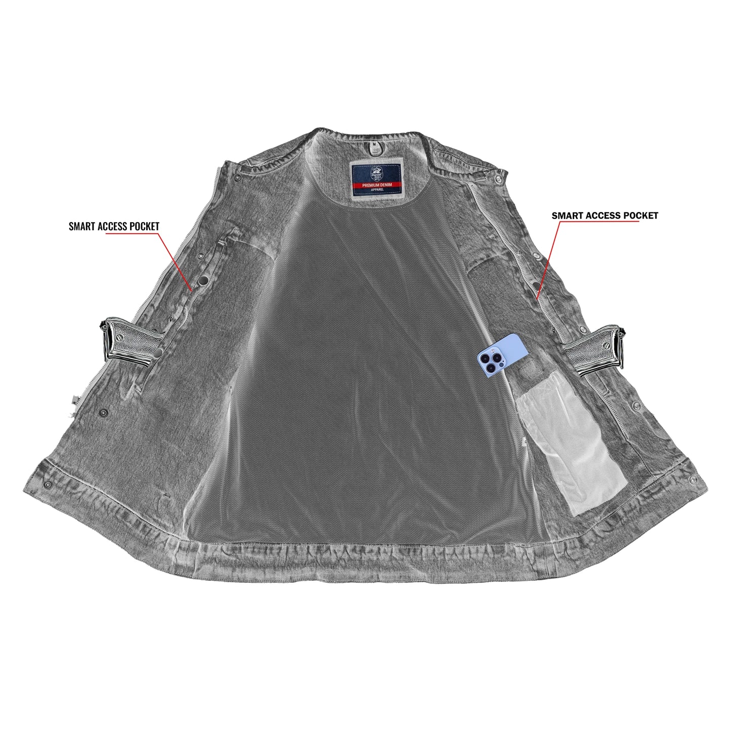DM981BU Mad Max Men's Denim Motorcycle Vest