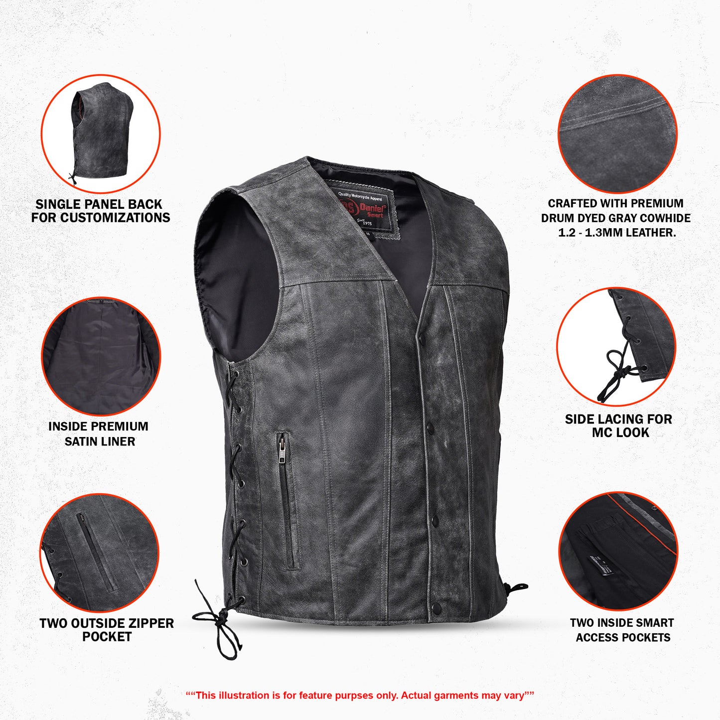 DS105V Men's Gray Single Back Panel Concealed Carry Vest