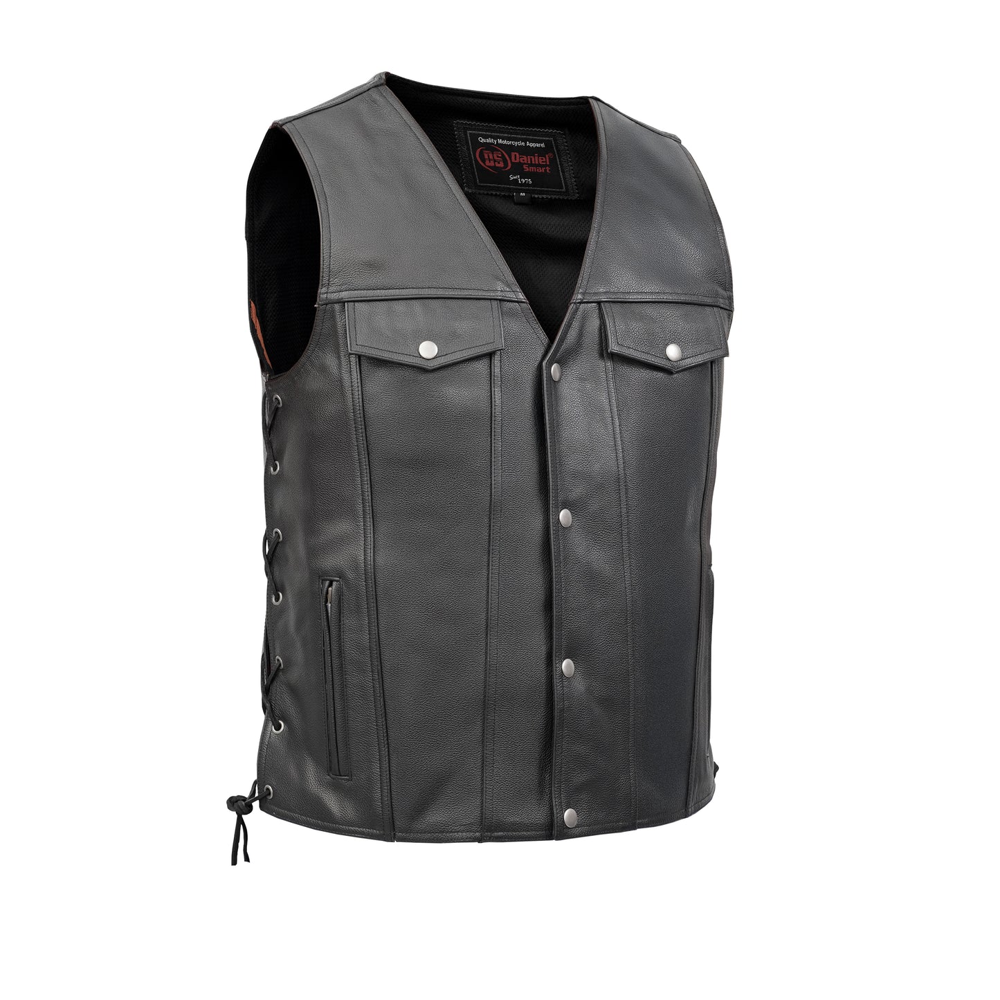 DS124 Men's Black Leather Vest with Side Laces and Gun Pockets