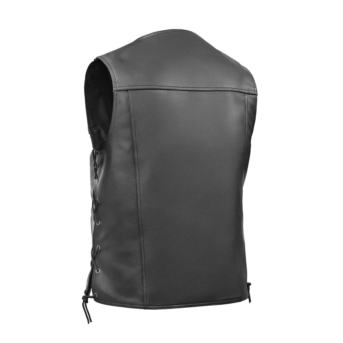 DS124 Men's Black Leather Vest with Side Laces and Gun Pockets