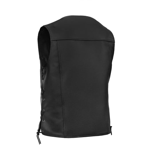 DS124 Men's Black Leather Vest with Side Laces and Gun Pockets