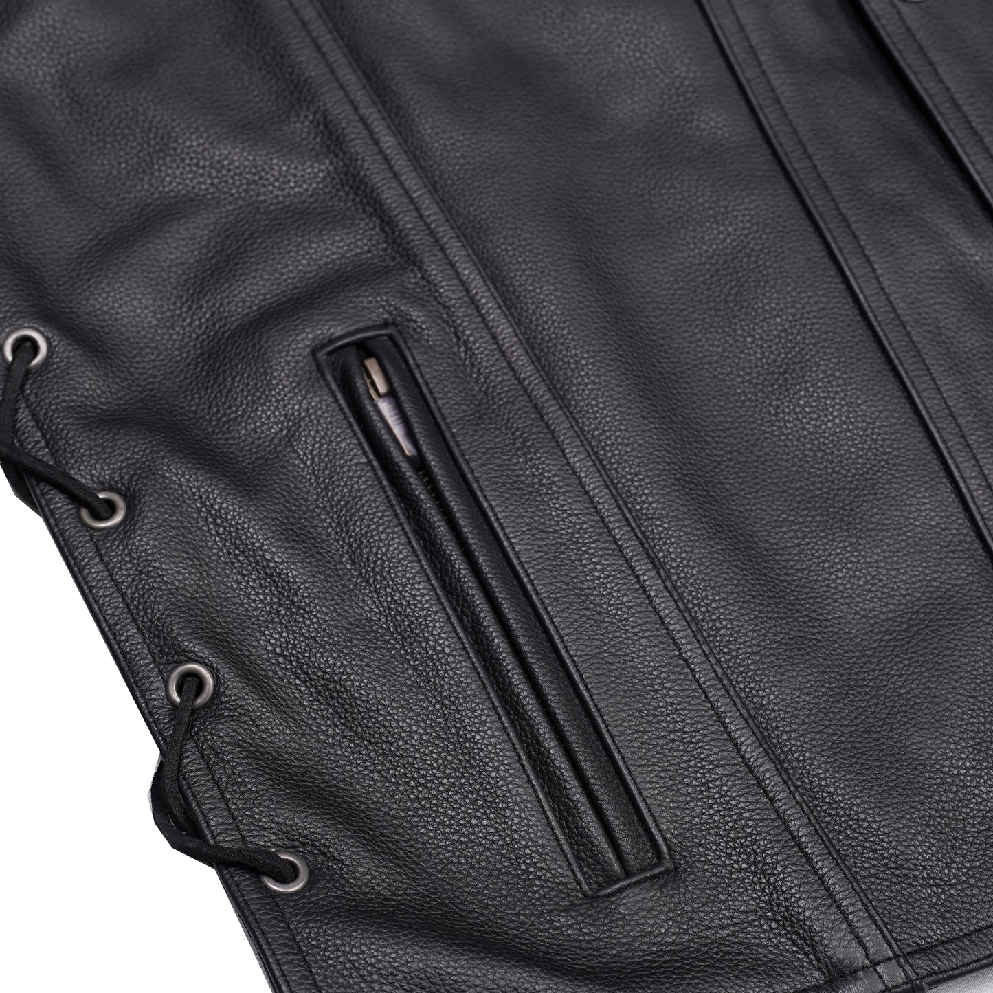 DS124 Men's Black Leather Vest with Side Laces and Gun Pockets