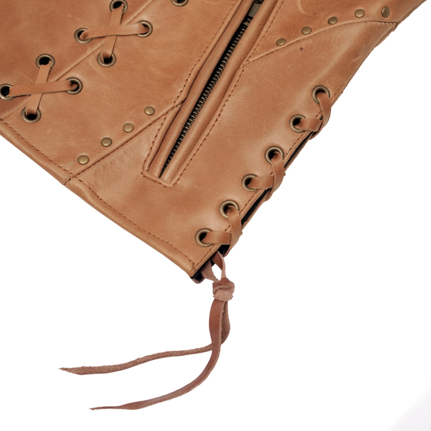 DS236 Women's Brown Zippered Vest with Lacing Details