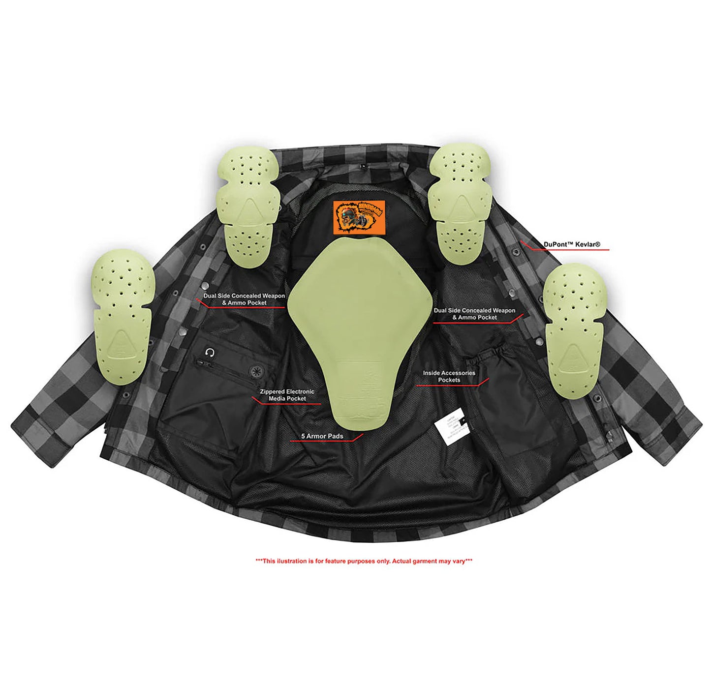 Armored Men's Motorcycle Flannel Shirts - Orange and Black