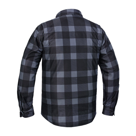 Moss Creek - Men's Mesh Armored Motorcycle Flannel Shirt - Gray & Black