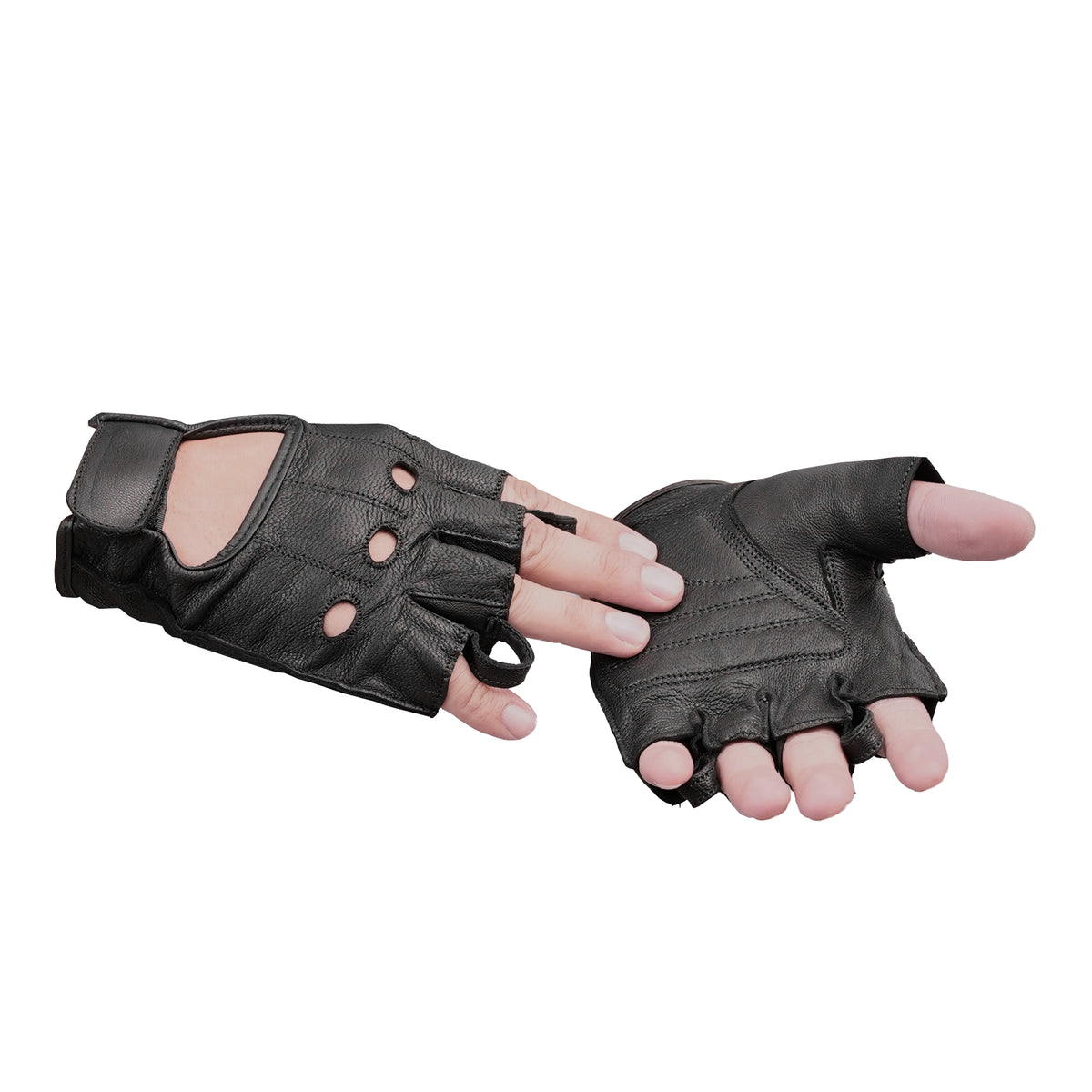 Titan Grip - Men's Leather Motorcycle Fingerless Gloves