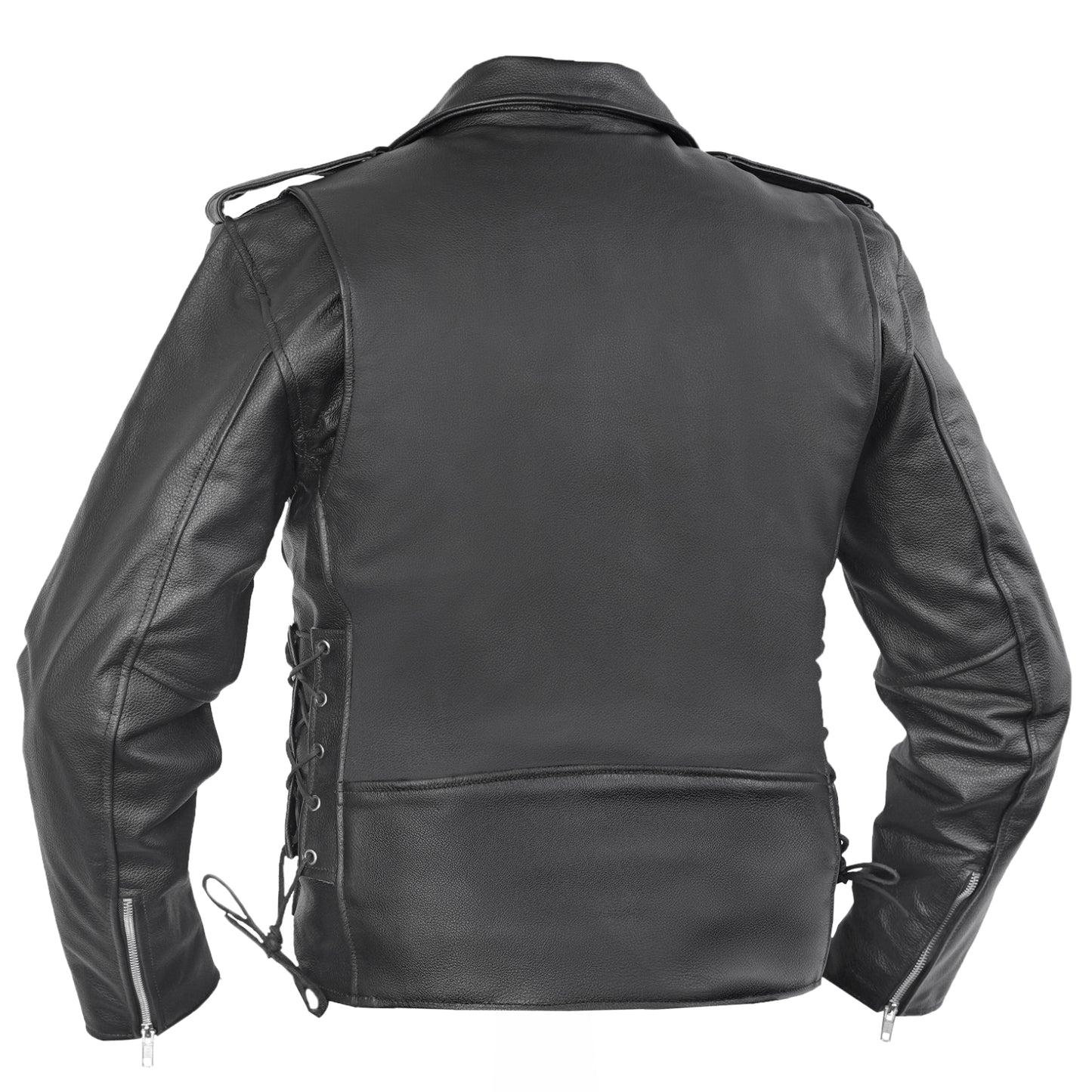 DS711 Economy Motorcycle Classic Biker Leather Jacket - Side Laces