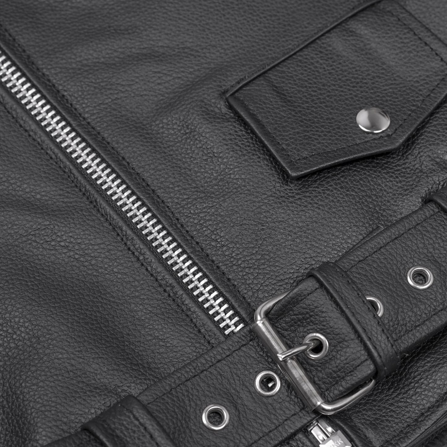 DS711 Economy Motorcycle Classic Biker Leather Jacket - Side Laces