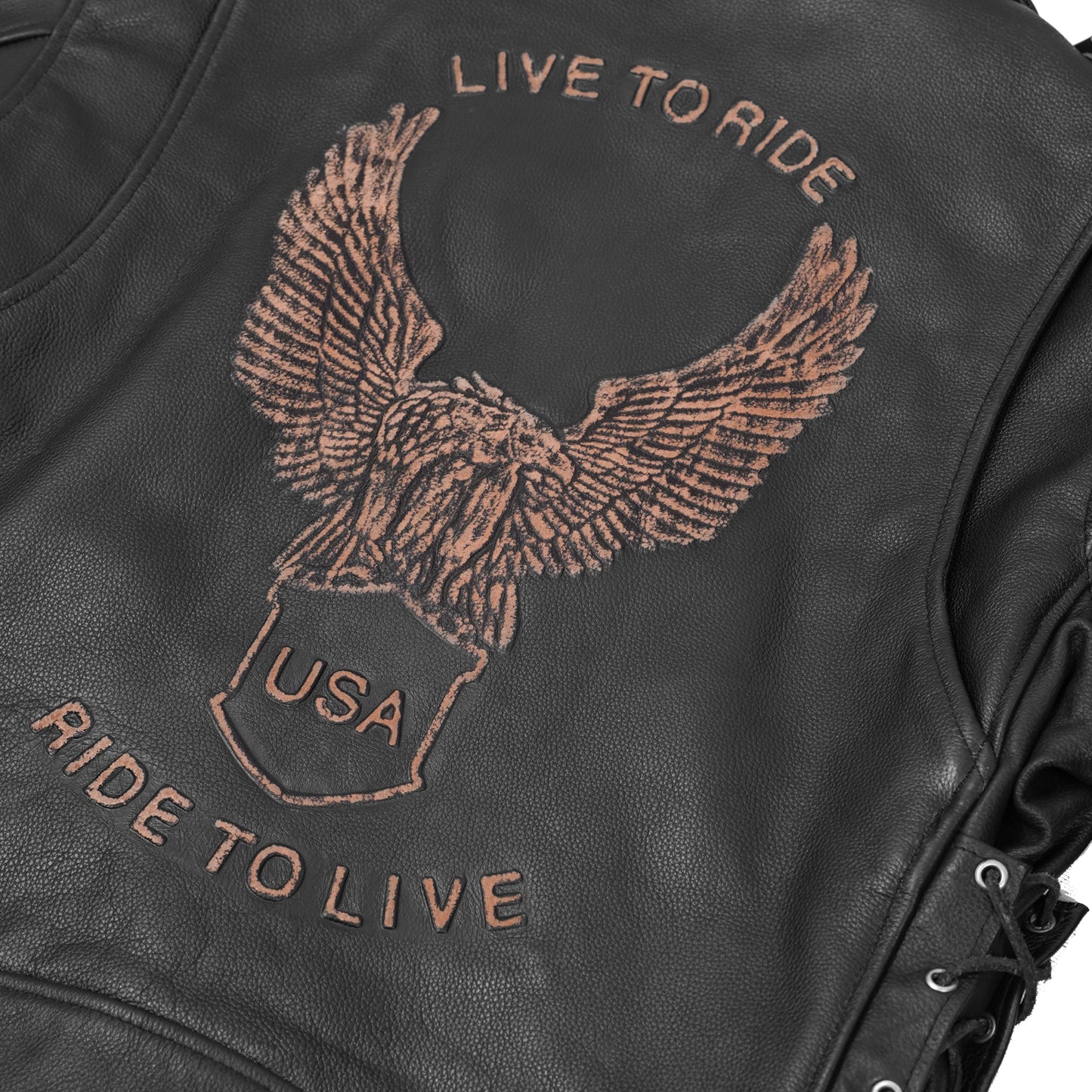 DS759 Men's Eagle Embossed Live To Ride - Ride To Live Classic Black