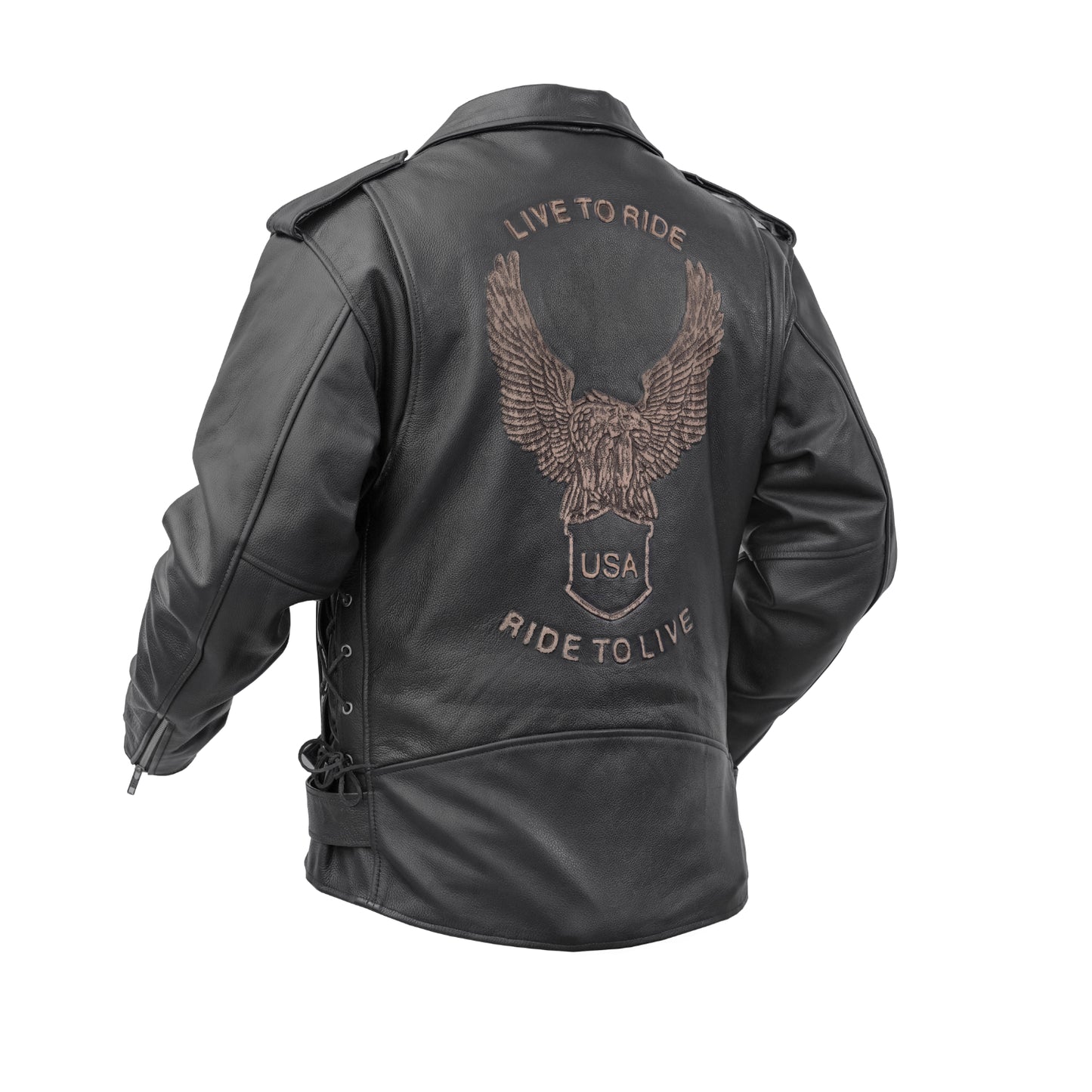 DS759 Men's Eagle Embossed Live To Ride - Ride To Live Classic Black