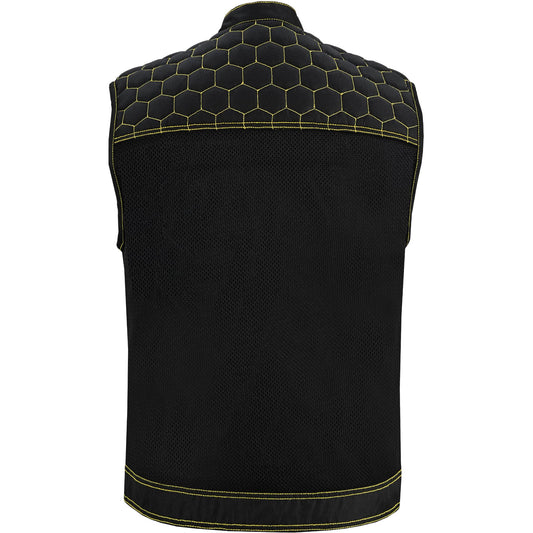 Gloom Gold Men’s Black Mesh Textile Vest with Yellow Thread Detailing