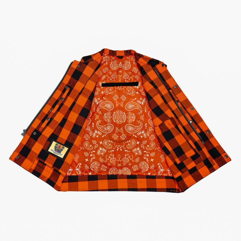 Fire Storm Black and Orange Flannel Textile Vest