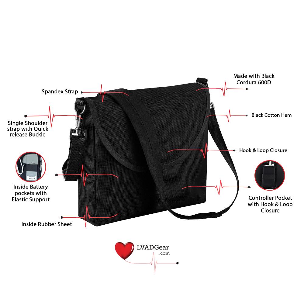 LVAD Messenger Bags–Black Canvas LVAD Gear