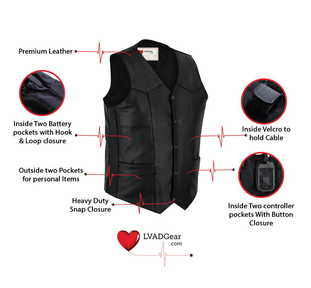 Men's Leather LVAD Vest LVAD Gear