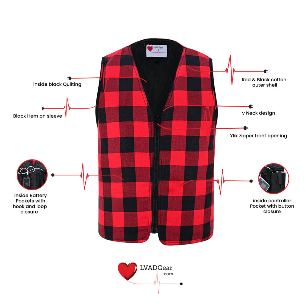 LVAD Flannel Vest Red LVAD Gear