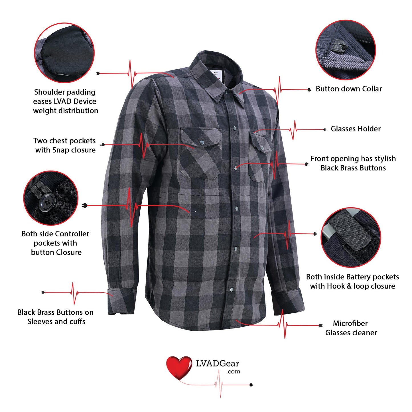 LVAD Men’s Flannel Shirt Gray & Black LVAD Gear