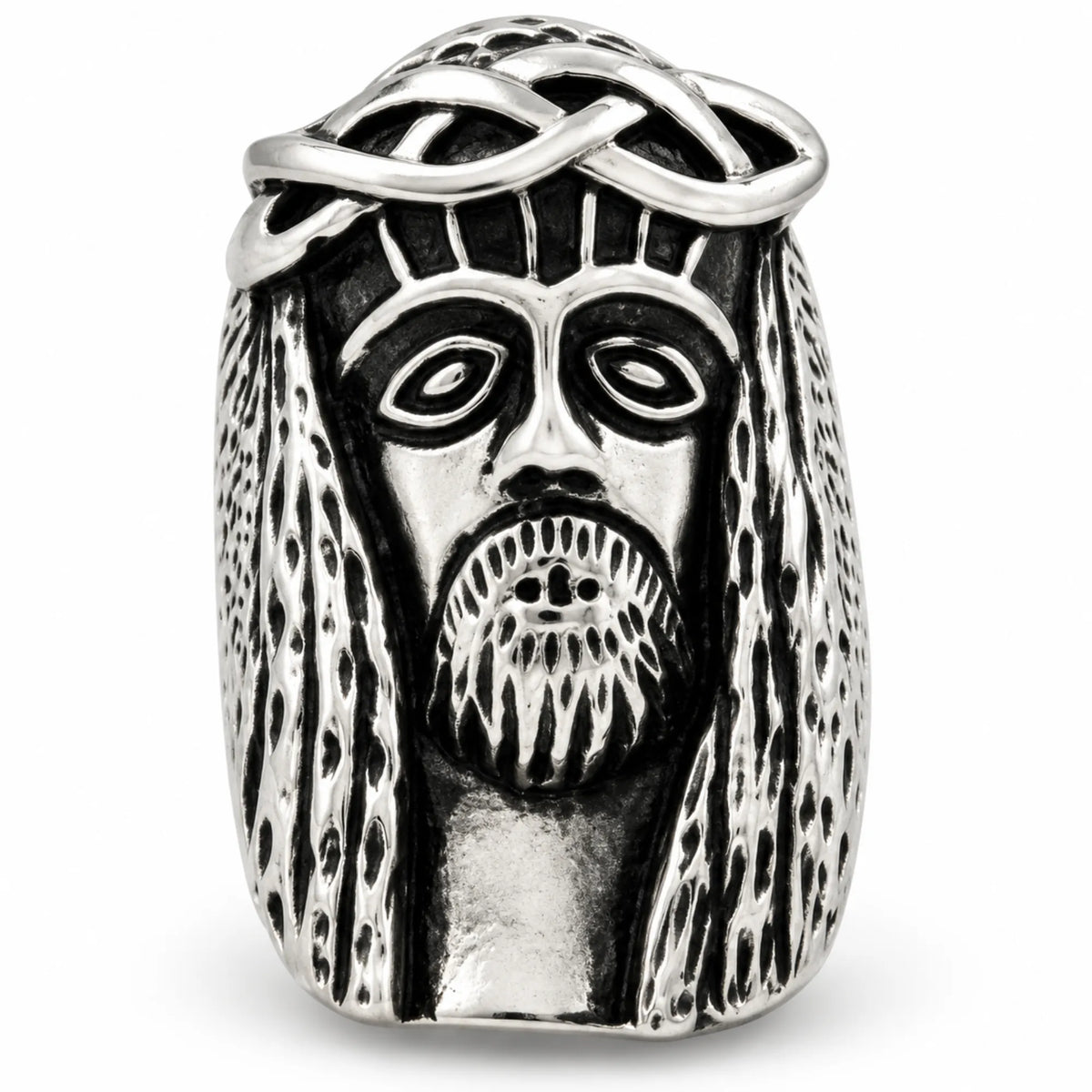 R125 Stainless Steel Jesus Face Skull Biker Ring