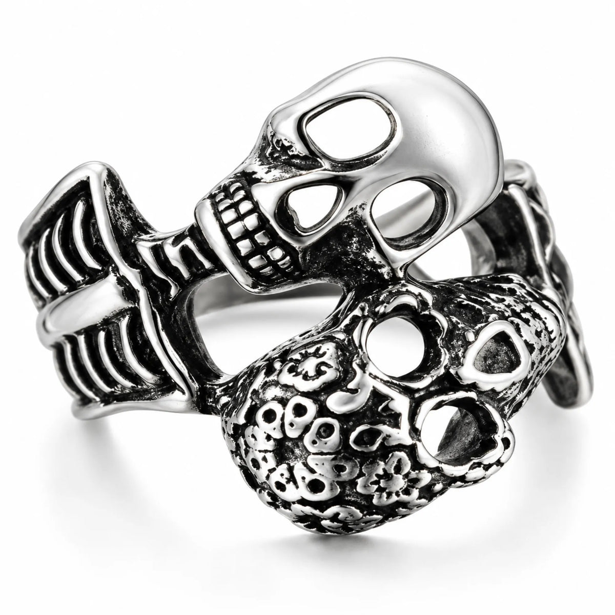 R126 Stainless Steel His And Her Skull Biker Ring