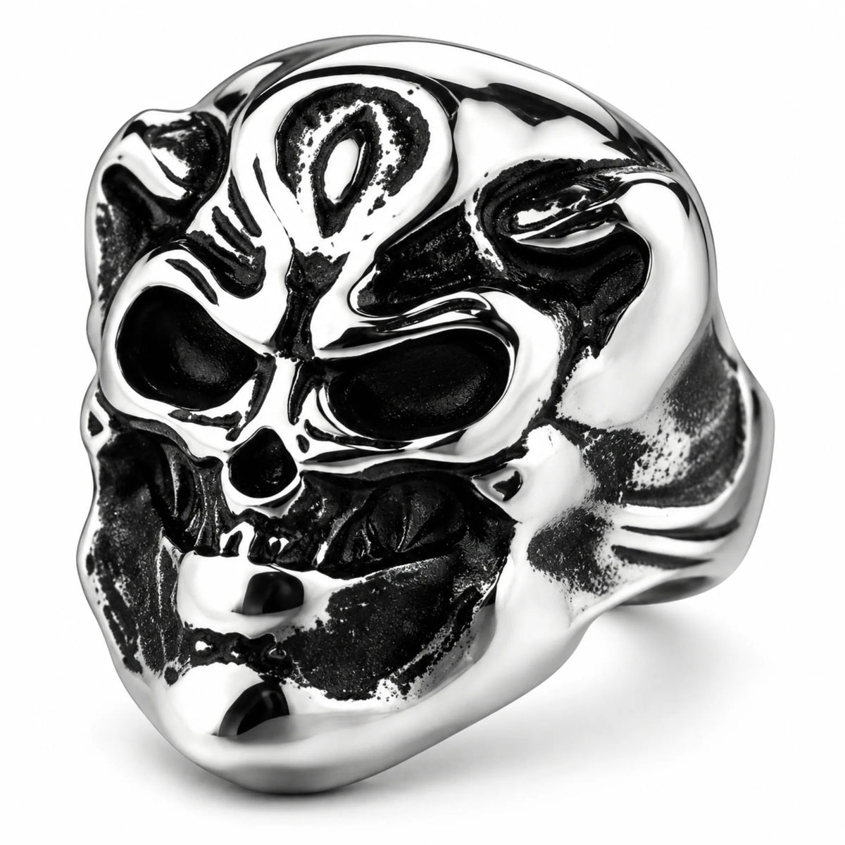 R129 Stainless Steel Smiling Skull Biker Ring