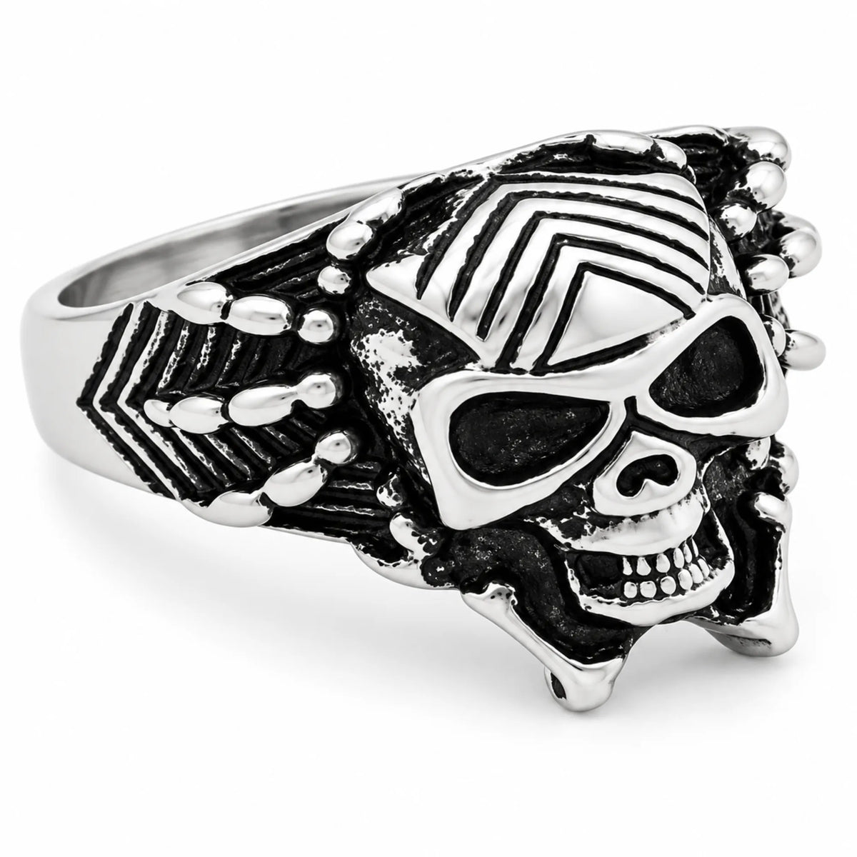 R136 Stainless Steel Web Face Skull Biker Ring