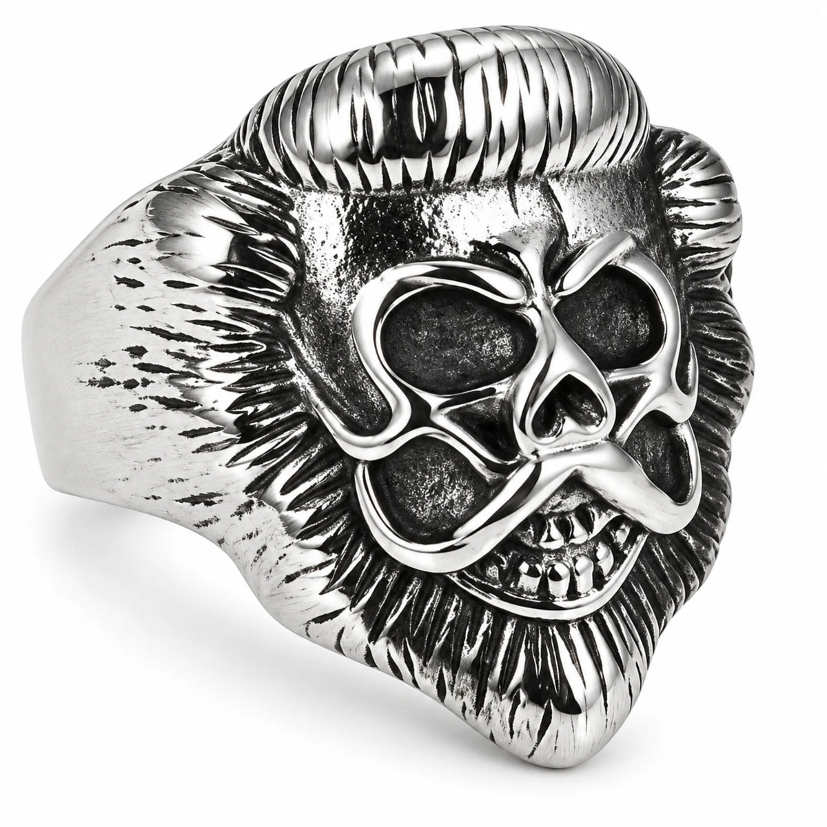 R143 Stainless Steel Lion Face Skull Biker Ring
