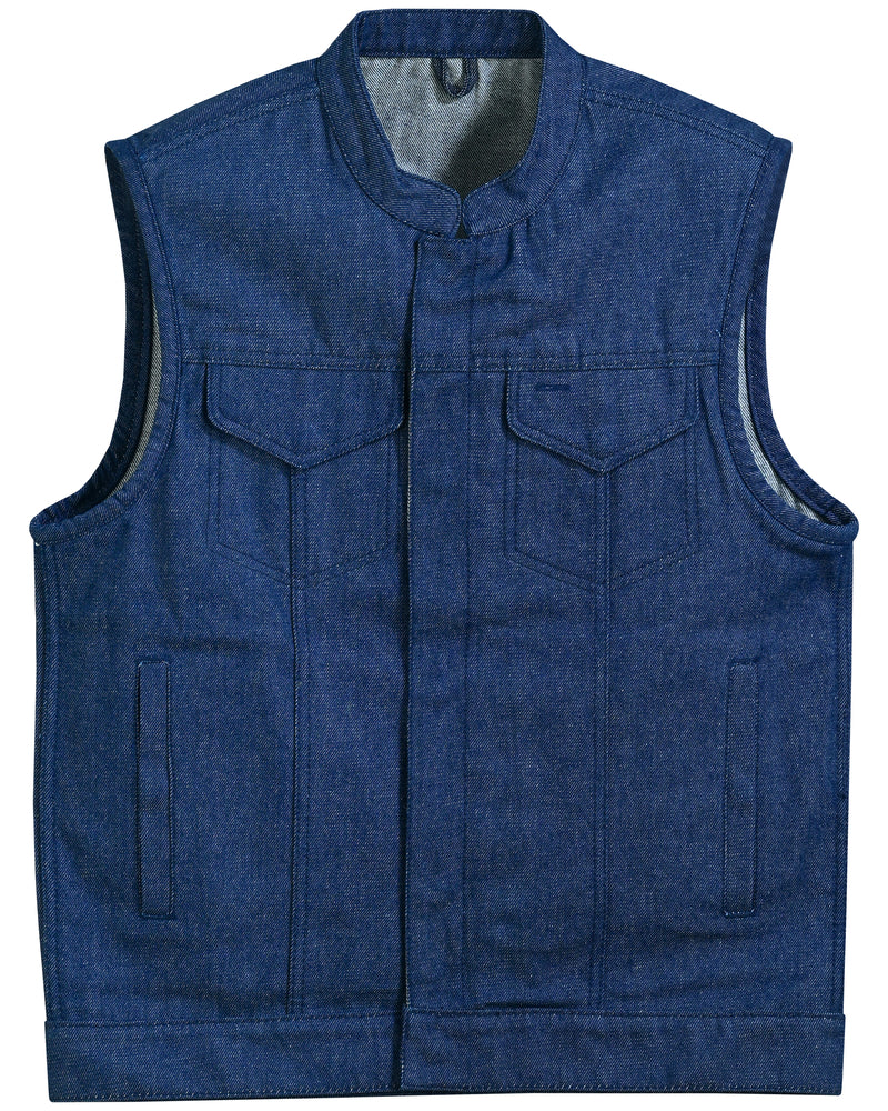 DM976 Men's Blue Rough Rub-Off Raw Finish Denim Vest