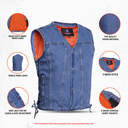 DM905BU    Men's Single Back Panel Concealed Carry Denim Vest