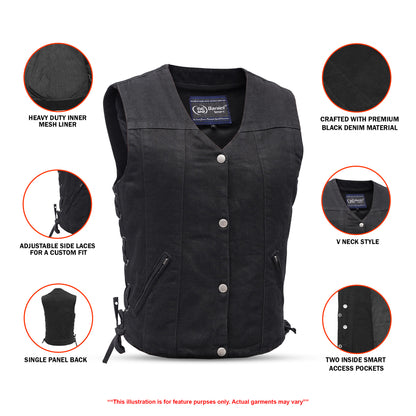 DM906BK Women's Single Back Panel Concealed Carry Denim Vest