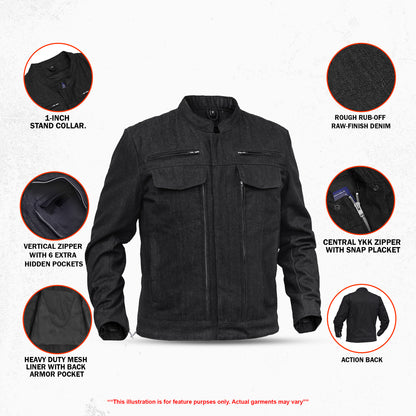 DM915 Men's Rough Rub-Off Raw Finish Denim Jacket