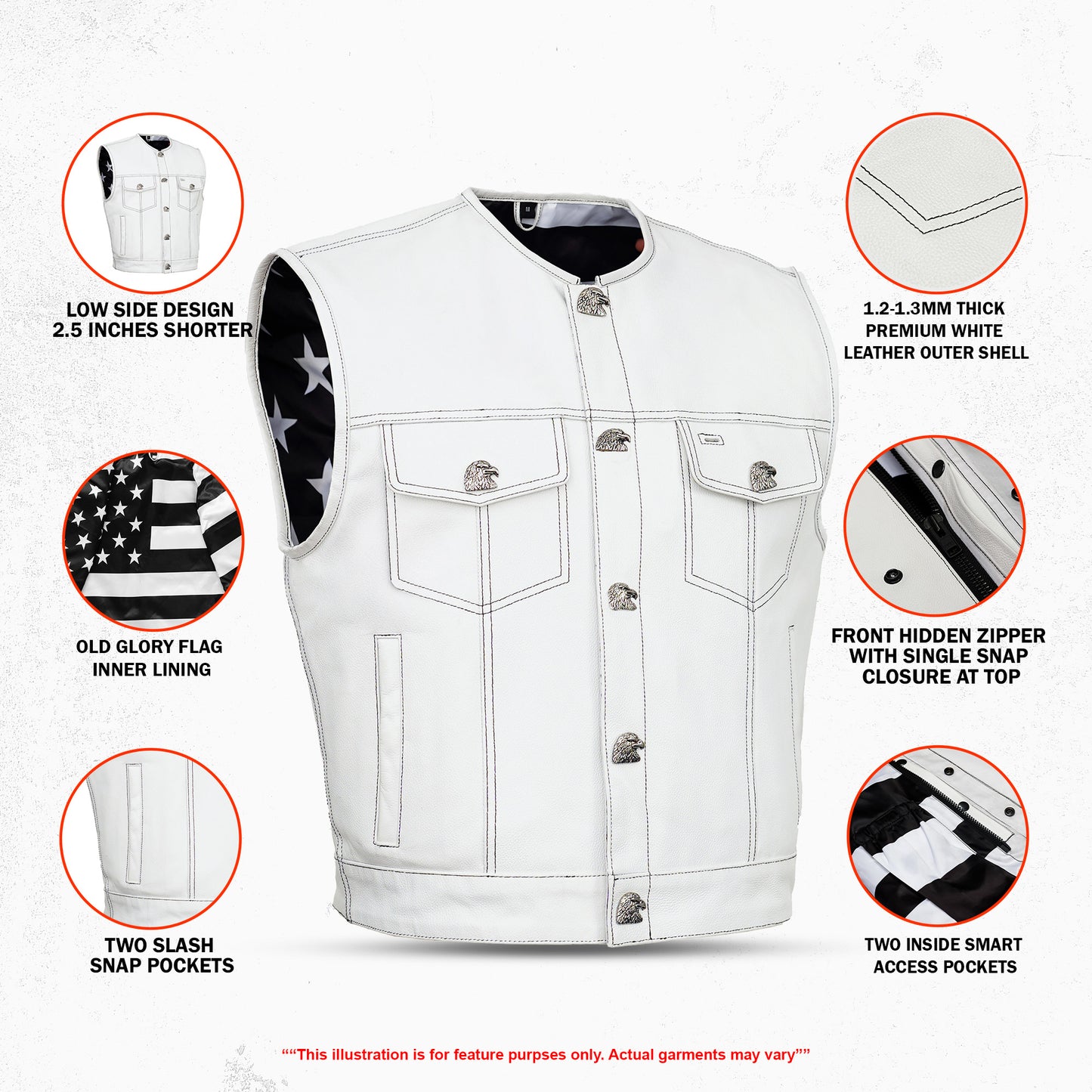 Eagle Shell - Men's Low Cut Motorcycle Leather Vest