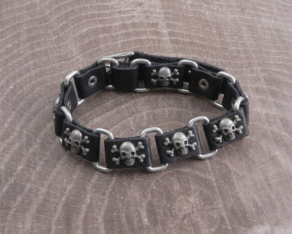 SKULL LEATHER BUCKLE BRACELET