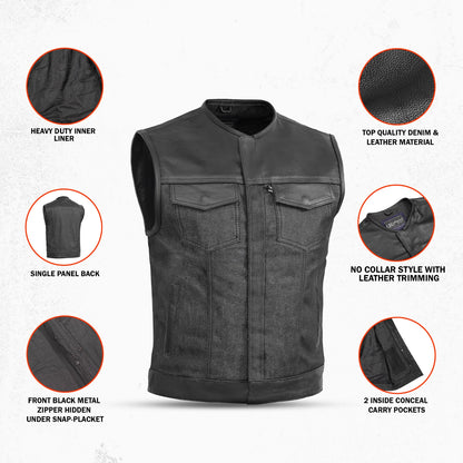 DM901   Men's Leather/Denim Combo Vest Without Collar