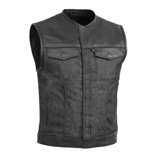DM901   Men's Leather/Denim Combo Vest Without Collar