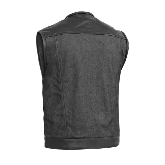 DM901   Men's Leather/Denim Combo Vest Without Collar