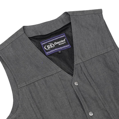 DM918 Men's Rough Rub-Off Raw Finish Broken Gray Denim Vest