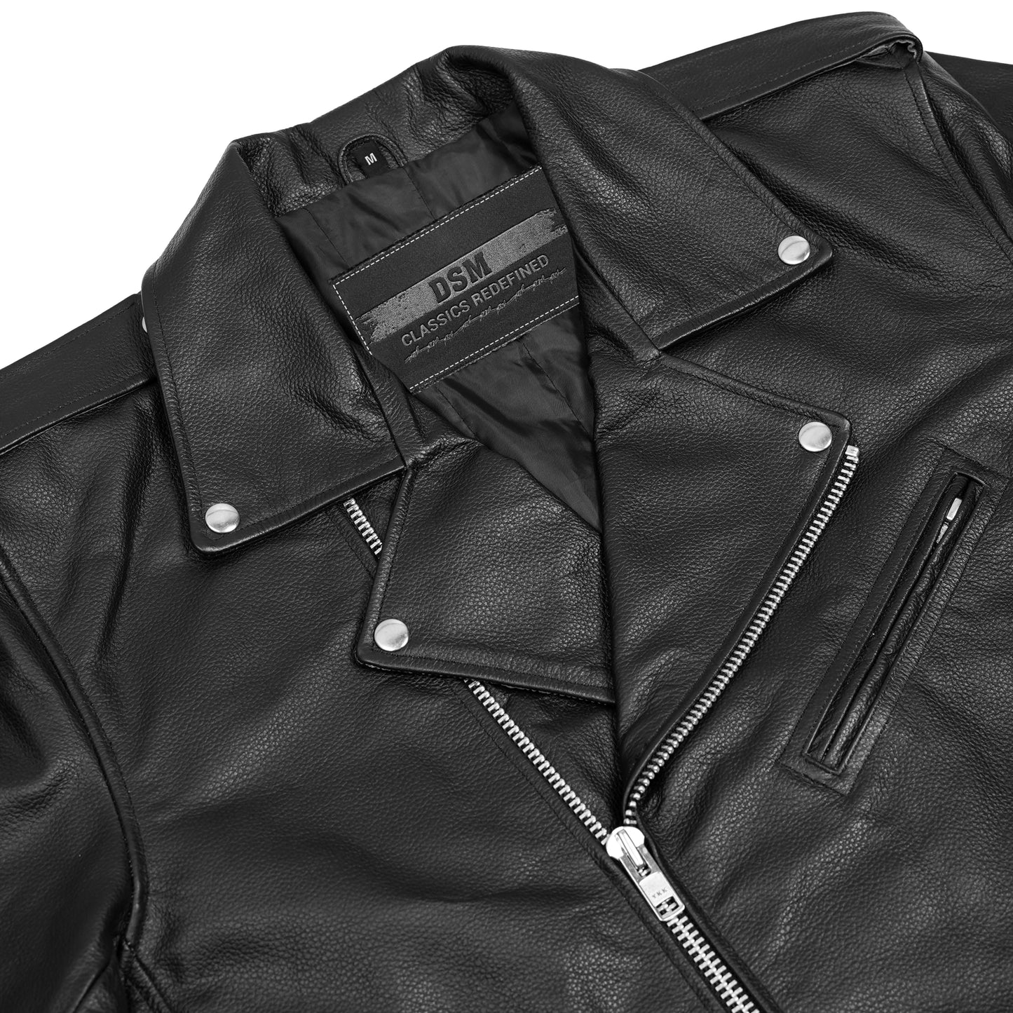 DS710 Economy Motorcycle Classic Biker Leather Jacket - Plain Sides