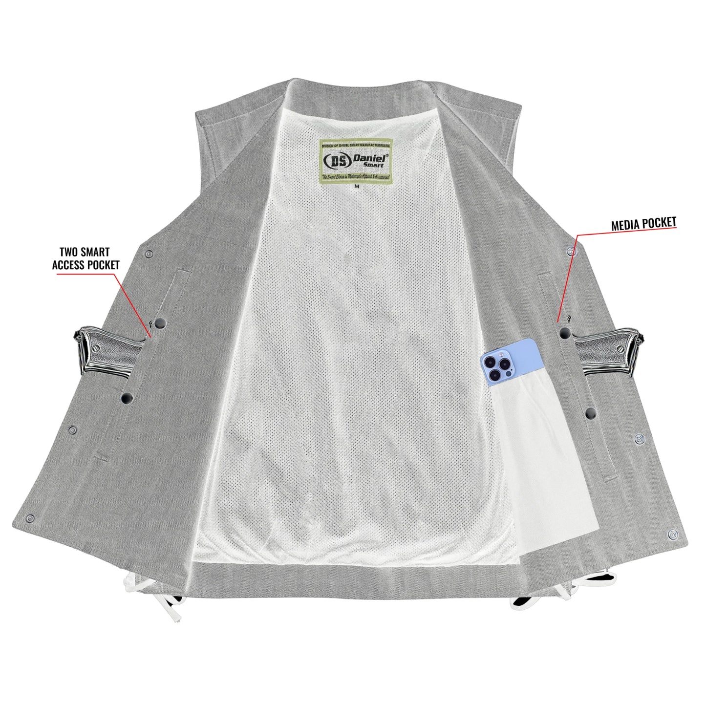 DM918 Men's Rough Rub-Off Raw Finish Broken Gray Denim Vest