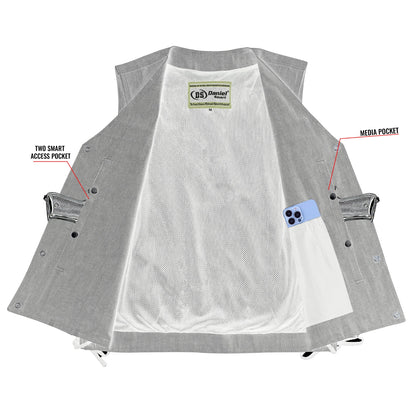 DM918 Men's Rough Rub-Off Raw Finish Broken Gray Denim Vest