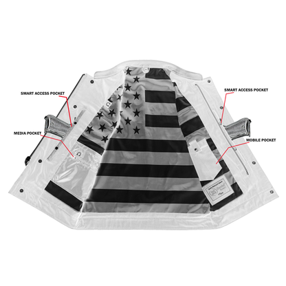 DS165 MEN'S LEATHER VEST WITH RED STITCHING AND USA INSIDE FLAG LININ