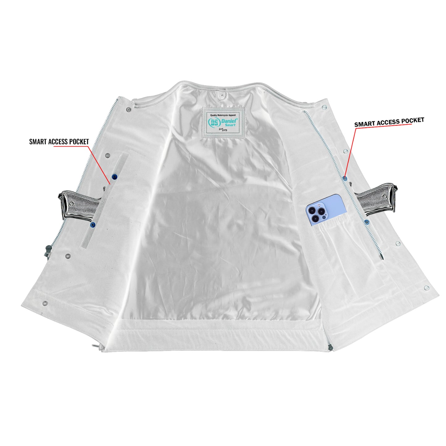 DS187 Upgraded Style Gun Pockets, Hidden Gun Metal Zipper, Bottom Sid