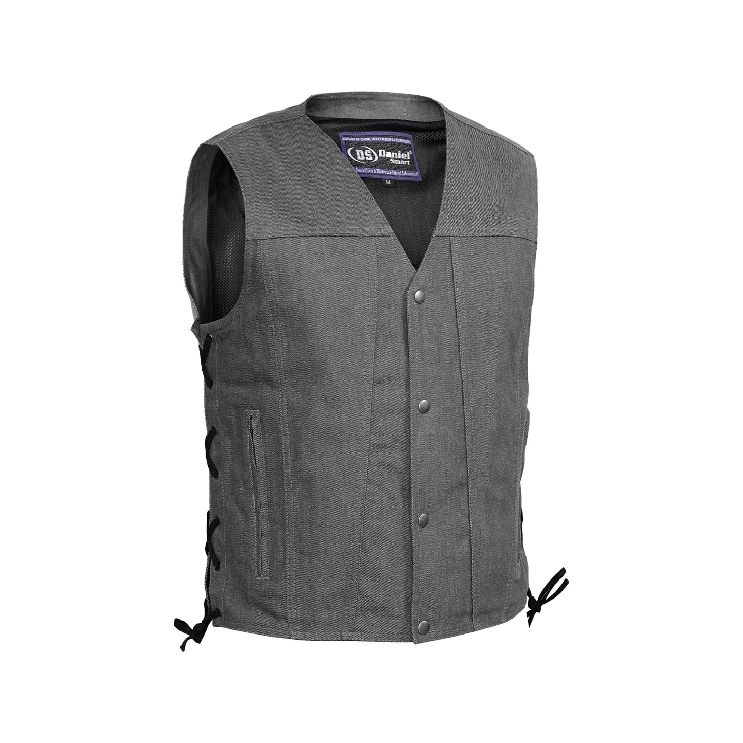 DM918 Men's Rough Rub-Off Raw Finish Broken Gray Denim Vest