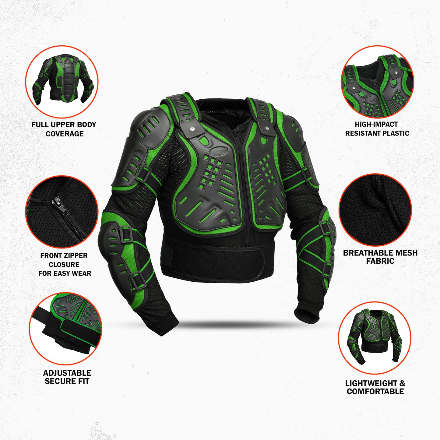 Motorcycle Full Body Armor - CE-2 Level - Green