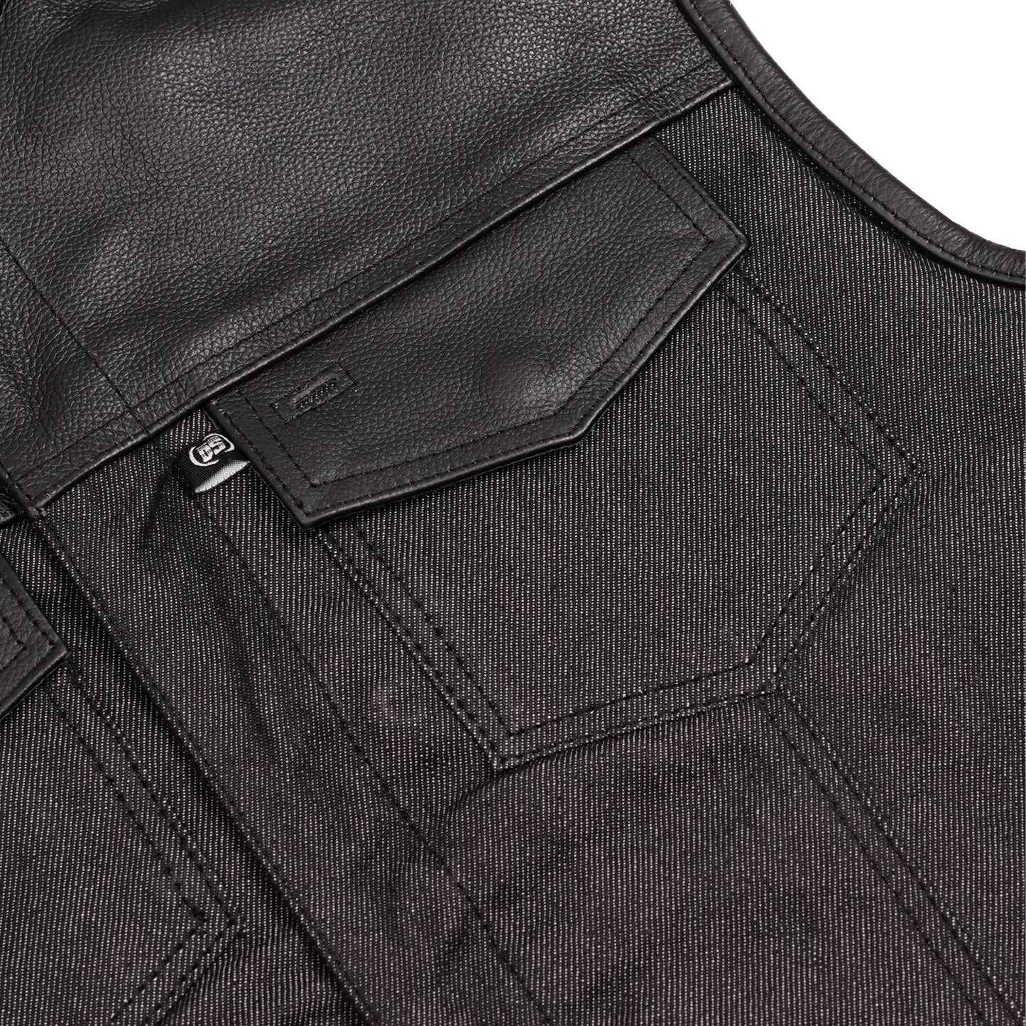 DM901   Men's Leather/Denim Combo Vest Without Collar