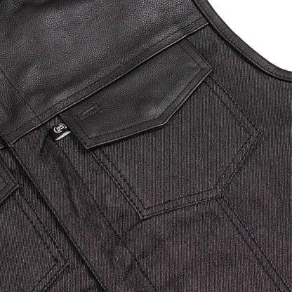 DM901   Men's Leather/Denim Combo Vest Without Collar